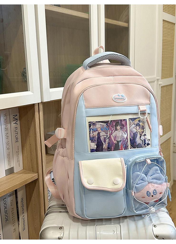 Schoolbag Japanese new high-value fresh and sweet contrasting splicing backpack junior high school students lightweight large-capacity backpack