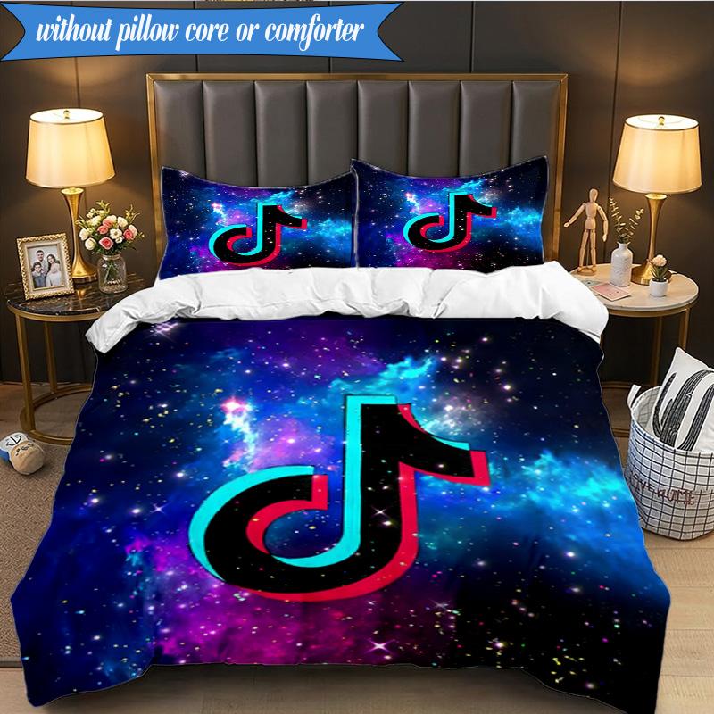 Neon Music Note 3pcs K-pop Music Group Bedding set,Ideal for Bedroom, Dormitory,Including Duvet Cover And 2pcs Pillowcases,Fan Gifts