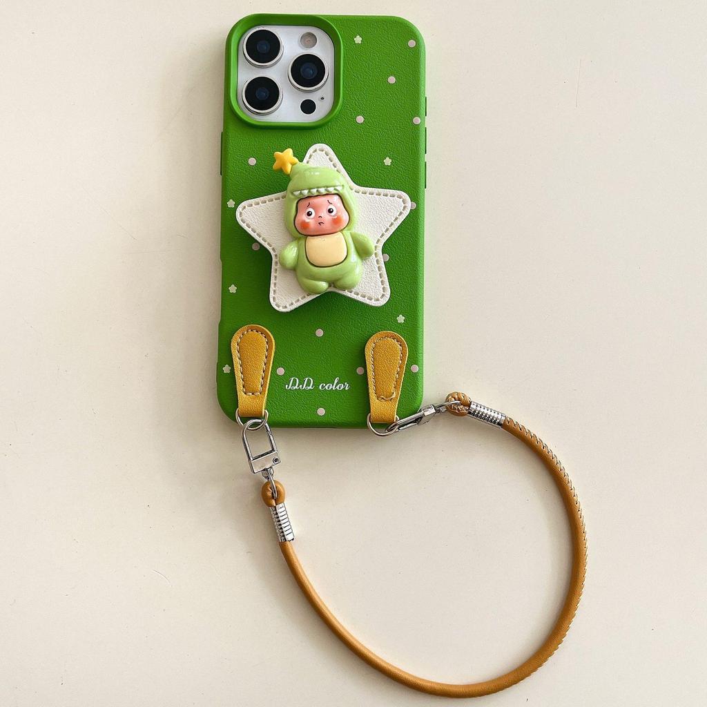 Tecknad Stjärnman iPhone-skal: Kompatibel med iPhone 13-16, Konstläder, Fallsäker, Snodd ingår, Passar Apple 17 Pro