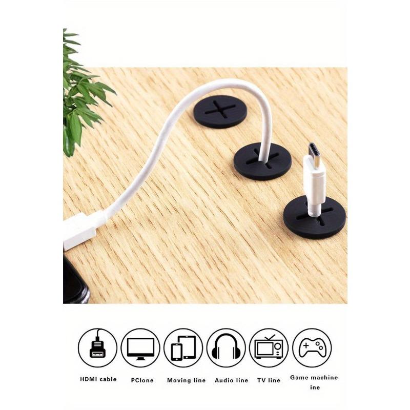 10PCS Desktop Cable Sealing Ring, Flexible Silicon Cable Hole Cover, Wire Finisher, Cable Passing, White/Black Round Washer
