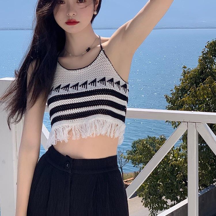 Knitted Halterneck Vest Women's Summer Internet Celebrity New Design Sense Raspberry Color Sweet Babes Camisole Camisole Top