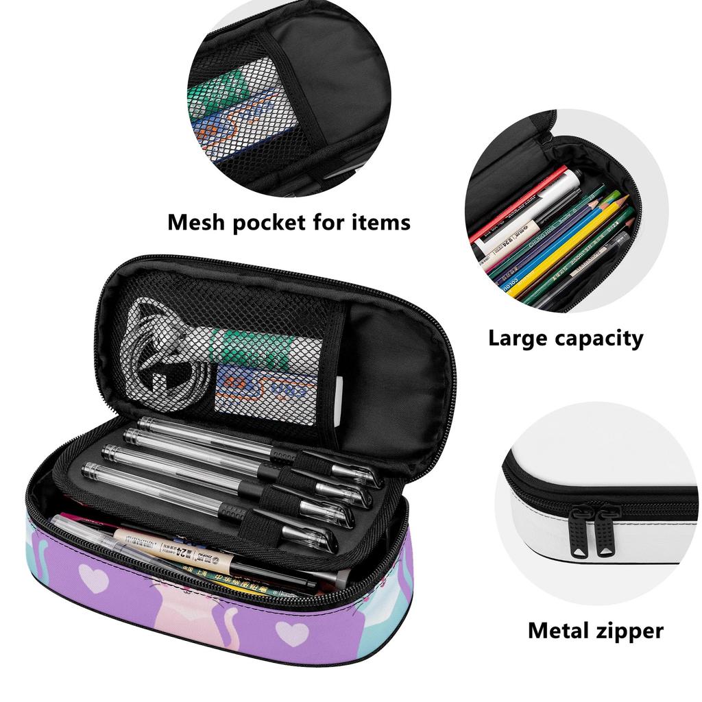 Large Capacity Pencil Case Lightweight 300D Polyester Smooth Zipper with Main Compartment Mesh Pocket and Pen Slots for Students