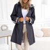 Women's Light Brown Hooded Trench Coat with Plaid Trim, Casual Long Jacket for Spring and Autumn