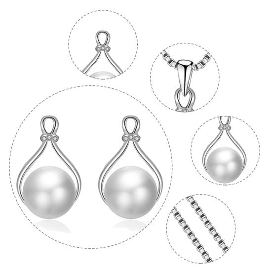 Water Drop Shape Faux Pearl Pendant Earrings Necklace Wedding Bridal Jewelry Set