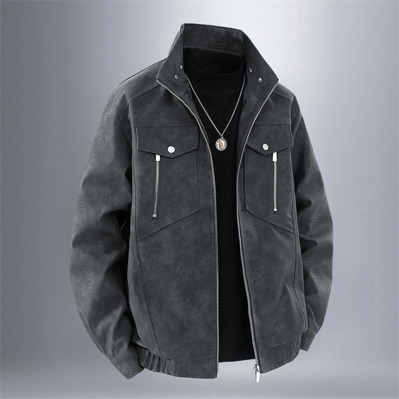 Autumn new men's American trendy brand locomotive clothing simple and versatile stand-up collar leather jacket loose fashion leather jacket