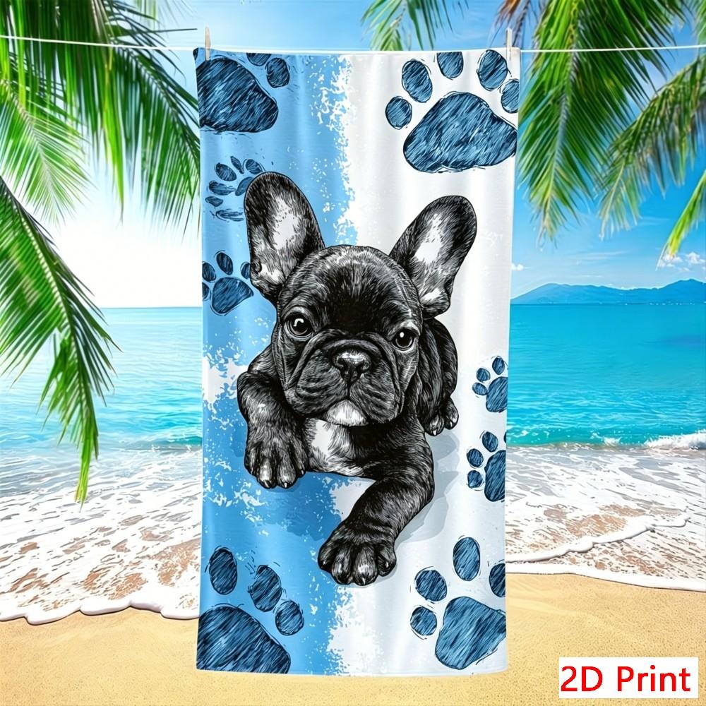 Oversized French Bulldog Beach Towel Large Dog Paw Print Bath Towel Cute Frenchie Lovers Gift Big Size Quick Dry Microfiber Mat