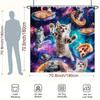 Transform Your Bathroom with a Waterproof Shower Curtain Featuring Adorable Cats and Pizza in Space for Fun and Style