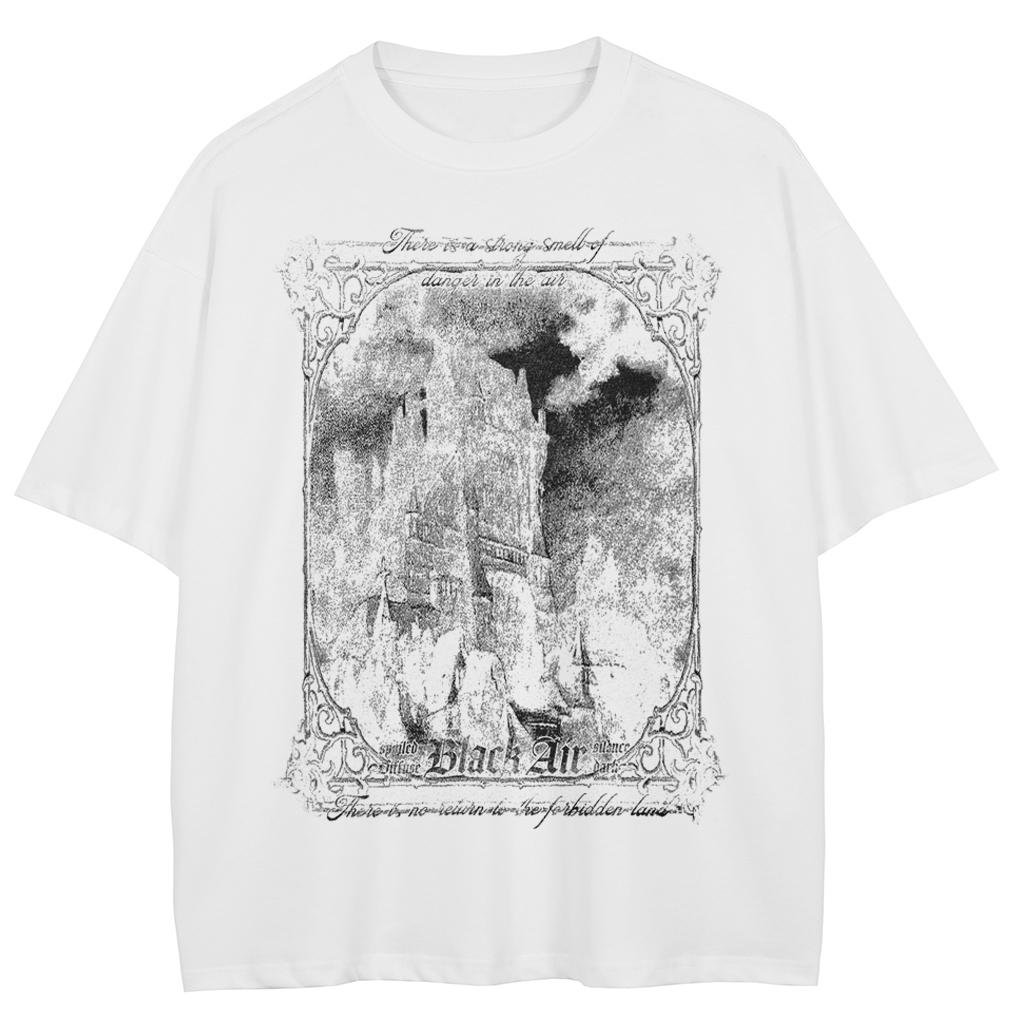 Streetwear Castle Graphic T-Shirt Cotton Tshirt Unisex Tops Tees Summer Short Sleeves T Shirt