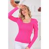 Women's Red Sleeve Pleated Gathered Princess Sleeve Square Collar Blouse Sweater