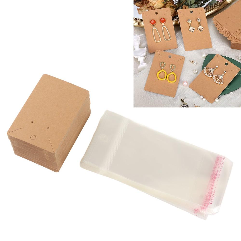 100pcs Kraft Paper Earring Display Cards Transparent Bag Keychain Display Cards  Jewelry Packaging