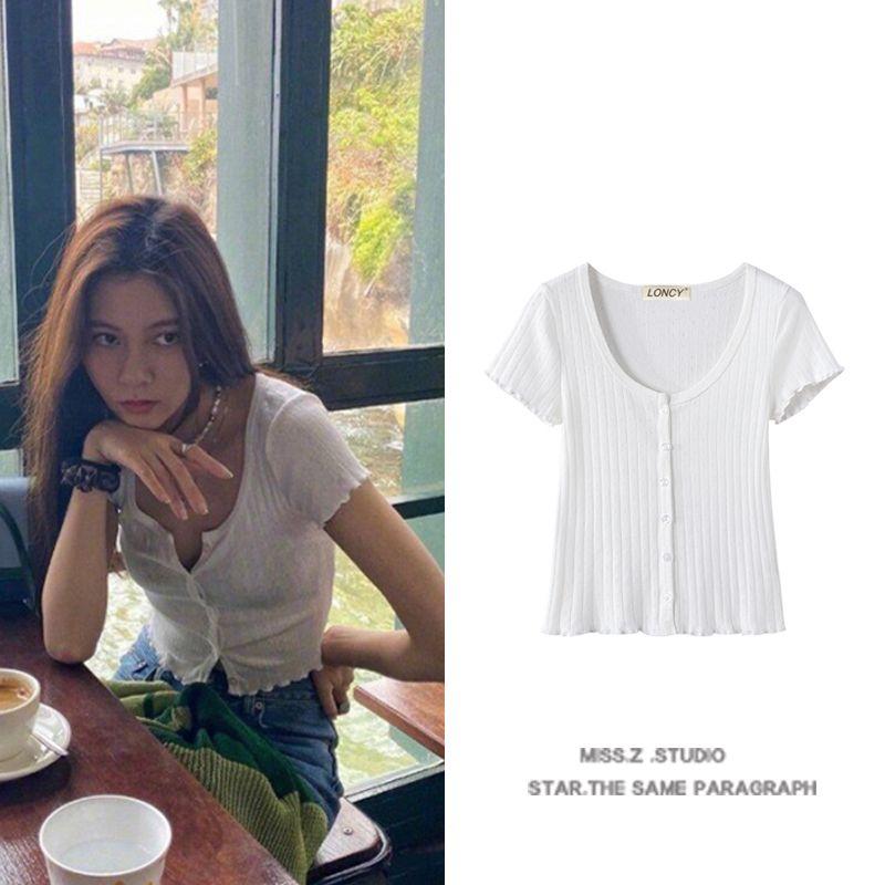 

Кардиган хлопковый вязаный укороченный в американском стиле как у Лизы из Song Yan, футболка с коротким рукавом, женский топ 2025 лето новый White Free size (S code)