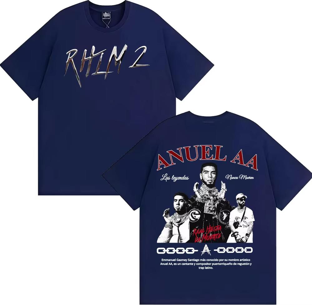 Rapper Anuel AA Rhlm 2 Album 2025 World Tour T Shirts Men Clothing Hip Hop High Street T-shirt Vintage Casual Oversized Tshirts