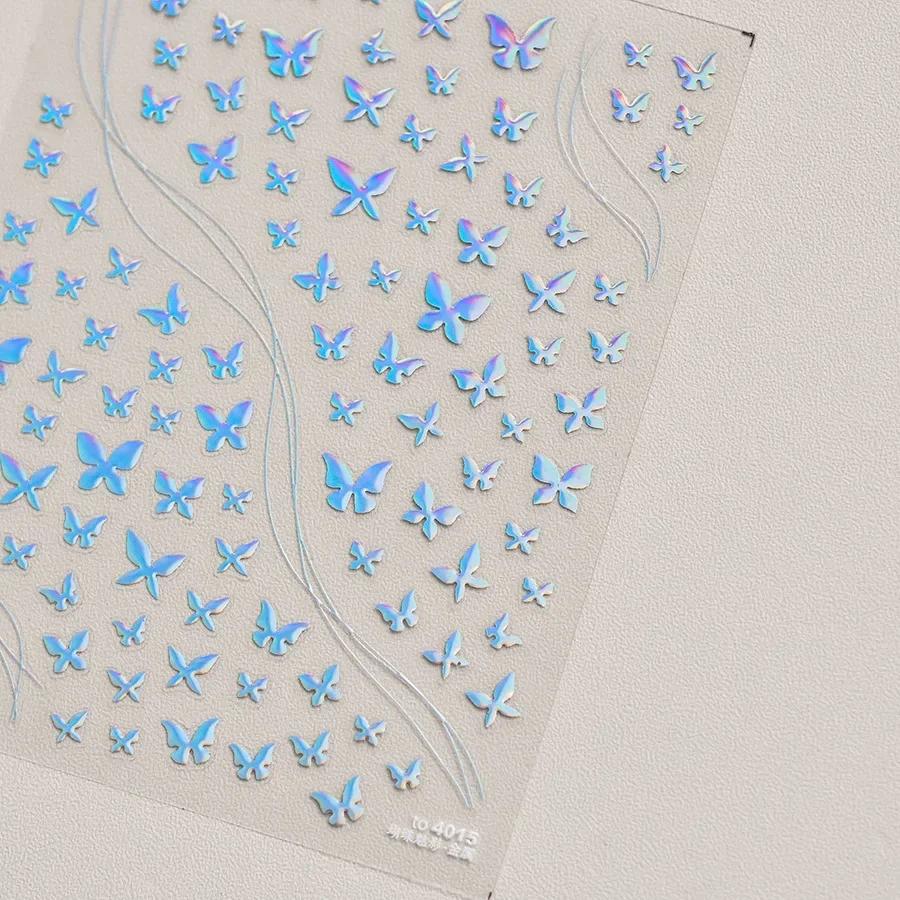Gradient White Pink Butterfly Flower Shiny Stars Chic Spring Petal 5D Soft Adhesive Nail Art Stickers Decorations Manicure Decal