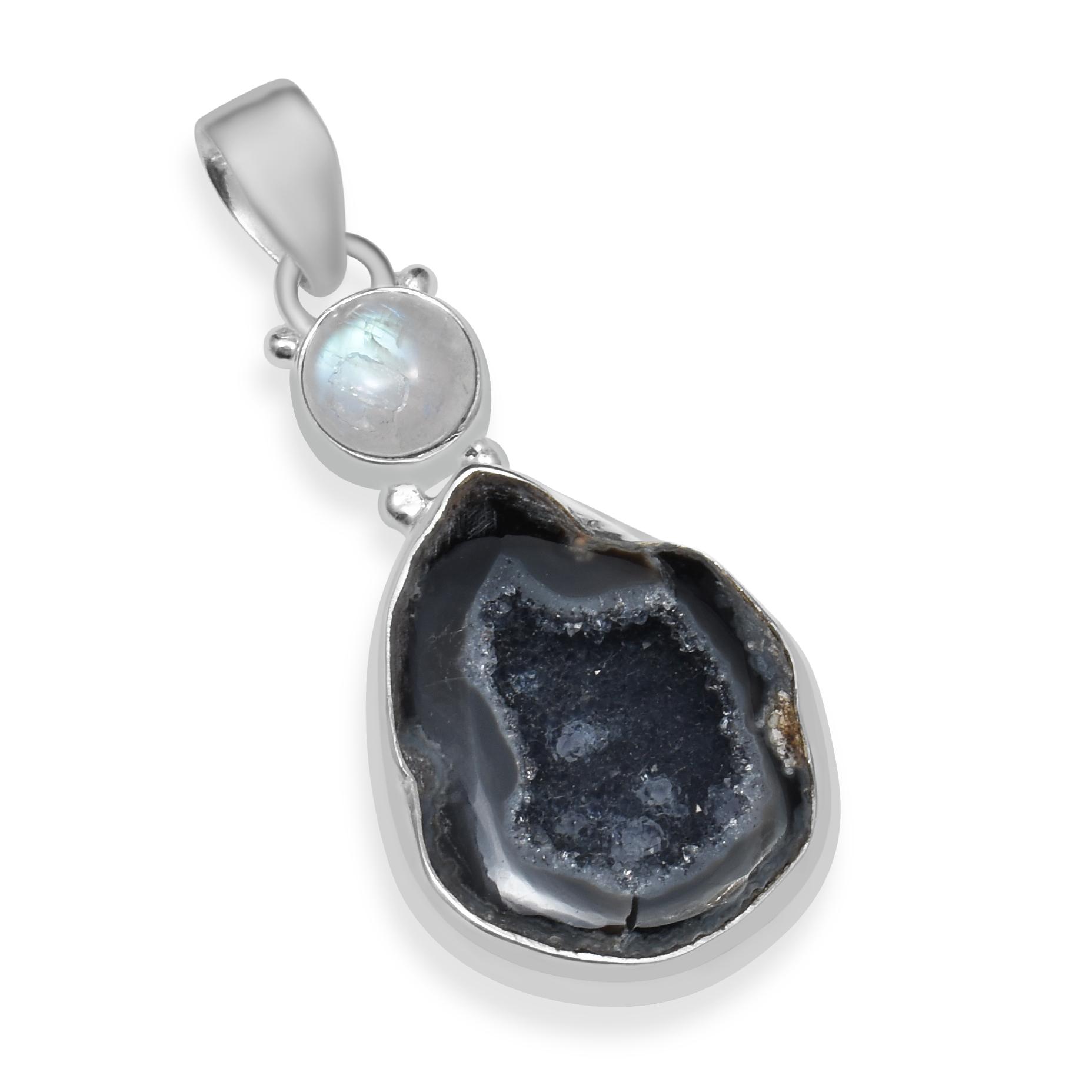 

Natural Solar Agate With Tiny Rainbow Moonstone Gemstone 925 Sterling Silver Handmade Pendant for Women & Girls