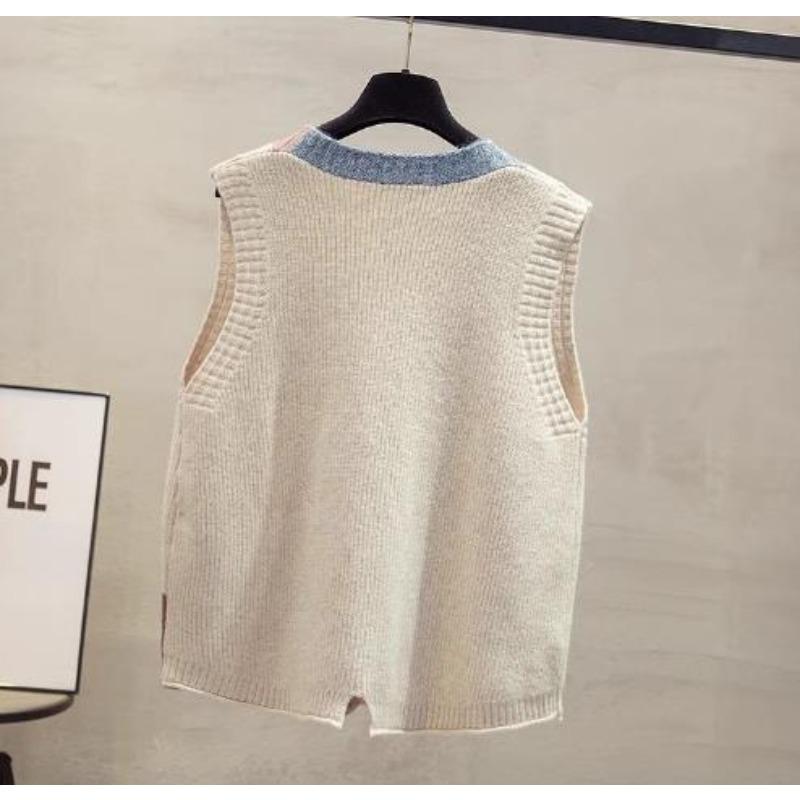 Sweater Knit Cardigan Spring Autumn Women Vest  Fashion Loose All Match Sweater Waistcoat Ladies V Neck Sleeveless Jacket
