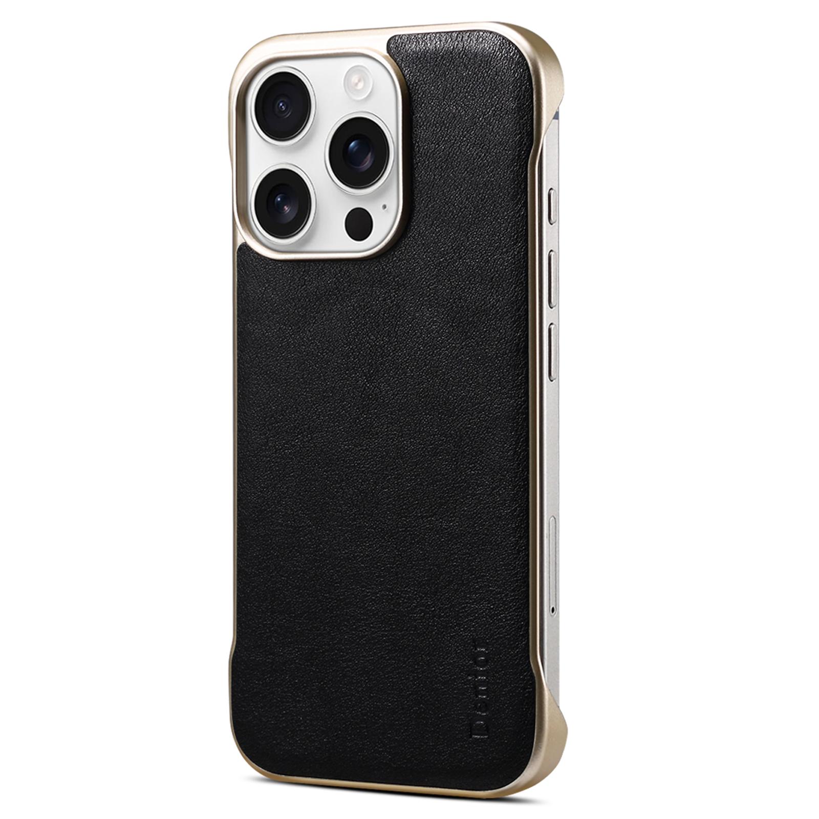 

For iPhone 16 Pro Case Compatible with MagSafe Genuine Cow Leather+PC Phone Cover Black