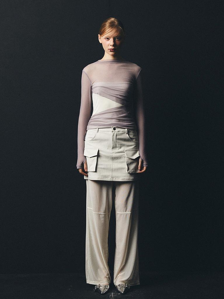 Half Devils Cargo Skirt Set Mesh Pants_Ivory