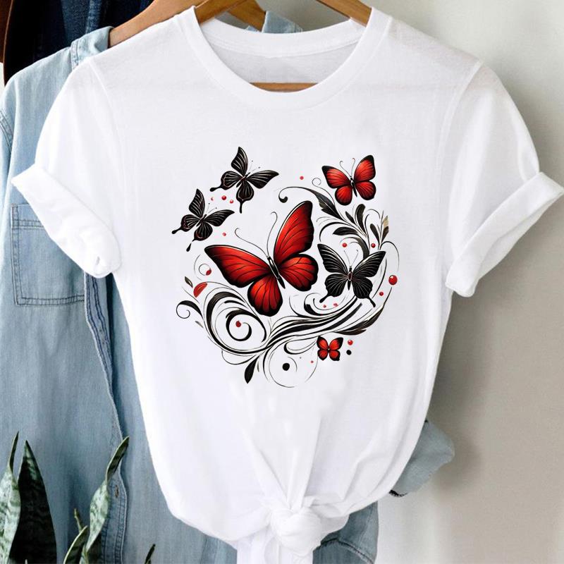 (Asian Size)  Clothing Tee Print Lady T Shirt sweet flower trend 90s Fashion Women Casual Top Short Sleeve Female Graphic T-shirts