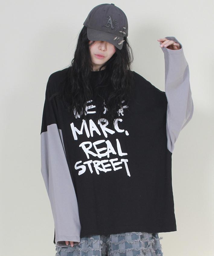 Deumakeu Oversized Real Street Text Long Sleeve T-Shirt Black
