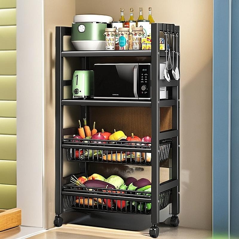 Le Kuai's fourth floor kitchen floor standing multifunctional storage rack, movable small cart, 2nd floor, 2-mesh storage rack, vegetable basket, home