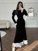 2025 Women's Winter Lace Patchwork Waist-Cinching Slim Dress