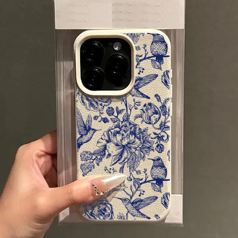 Blue Retro Floral Bird Pattern Phone Case For iPhone 17 16 Pro Max 15 14 Plus 13 12 11 Pro Max 16E 17 Air X XR XS Max Soft Cover