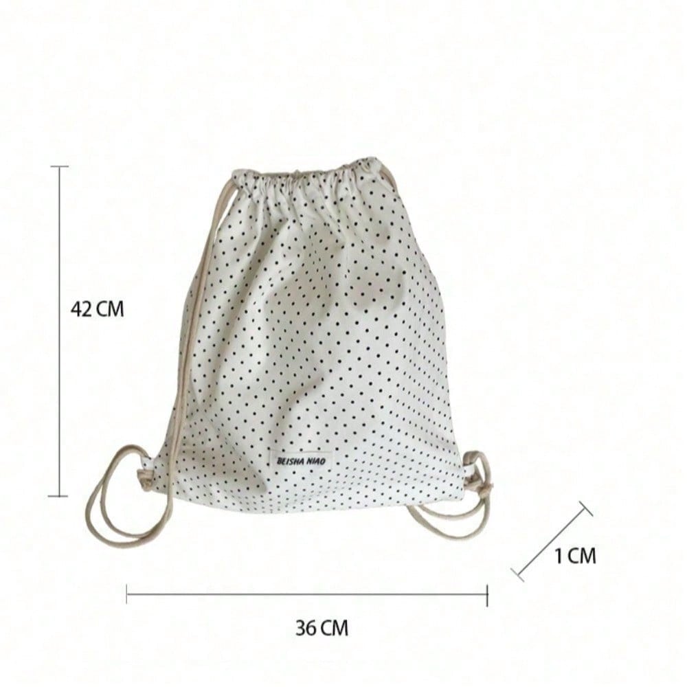 Drawstring Polka Dot Backpack Casual Simple Versatile Large Capacity Travel Commuter Bundle Backpack