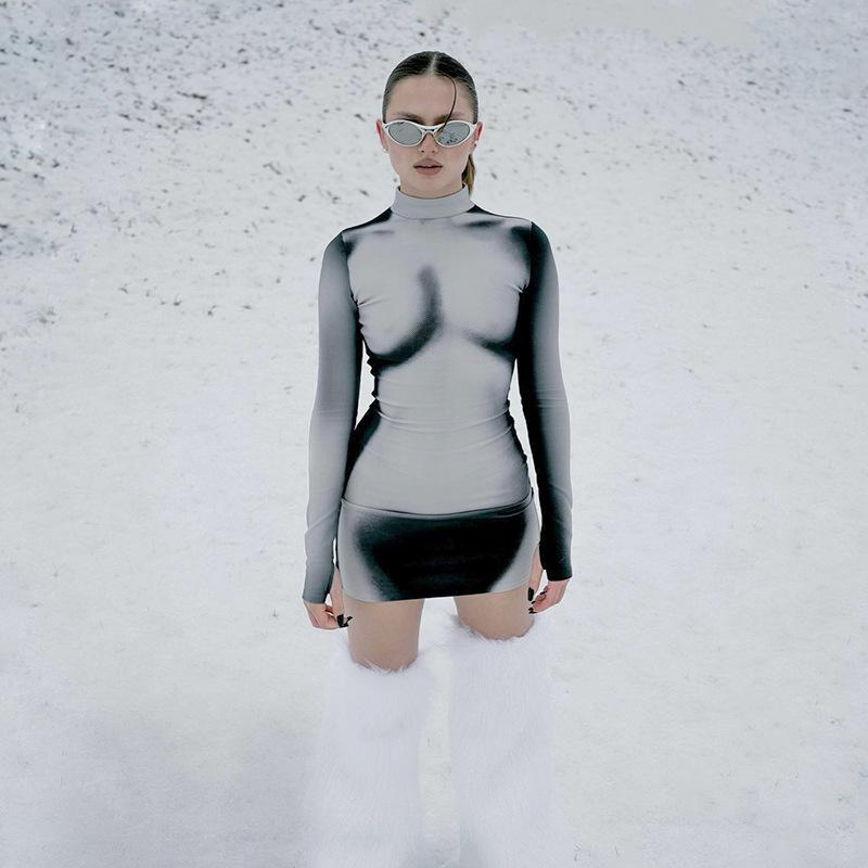 Inwomen Robe d'été à manches longues pour femme