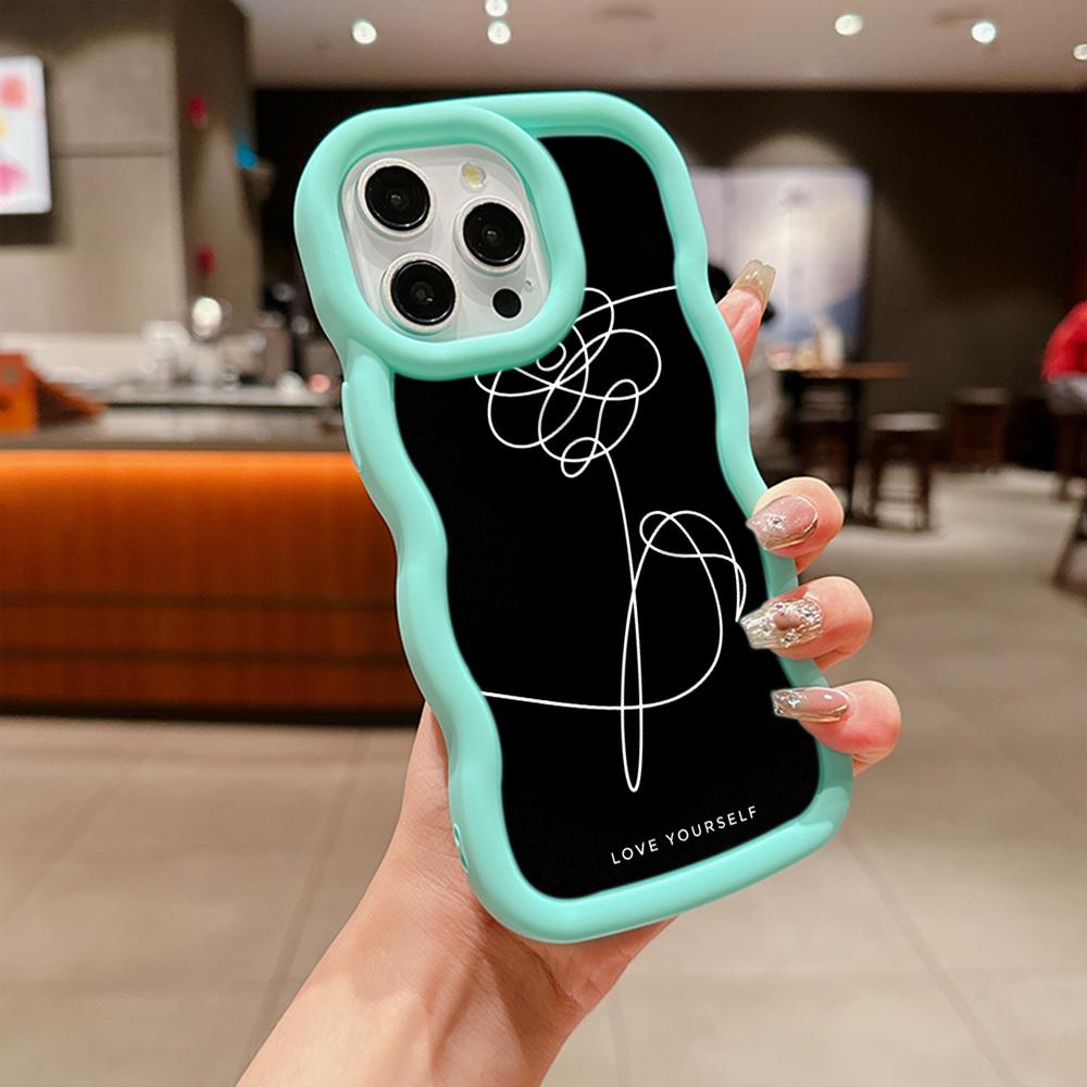 Custodia morbida per telefono Macaron Big Wave per iPhone 11 12 13 14 15 Samsung A14 A15 A23 A24 A25 A54 A55 Xiaomi Redmi Note 13 Cover A18 Love Yourself Flower art