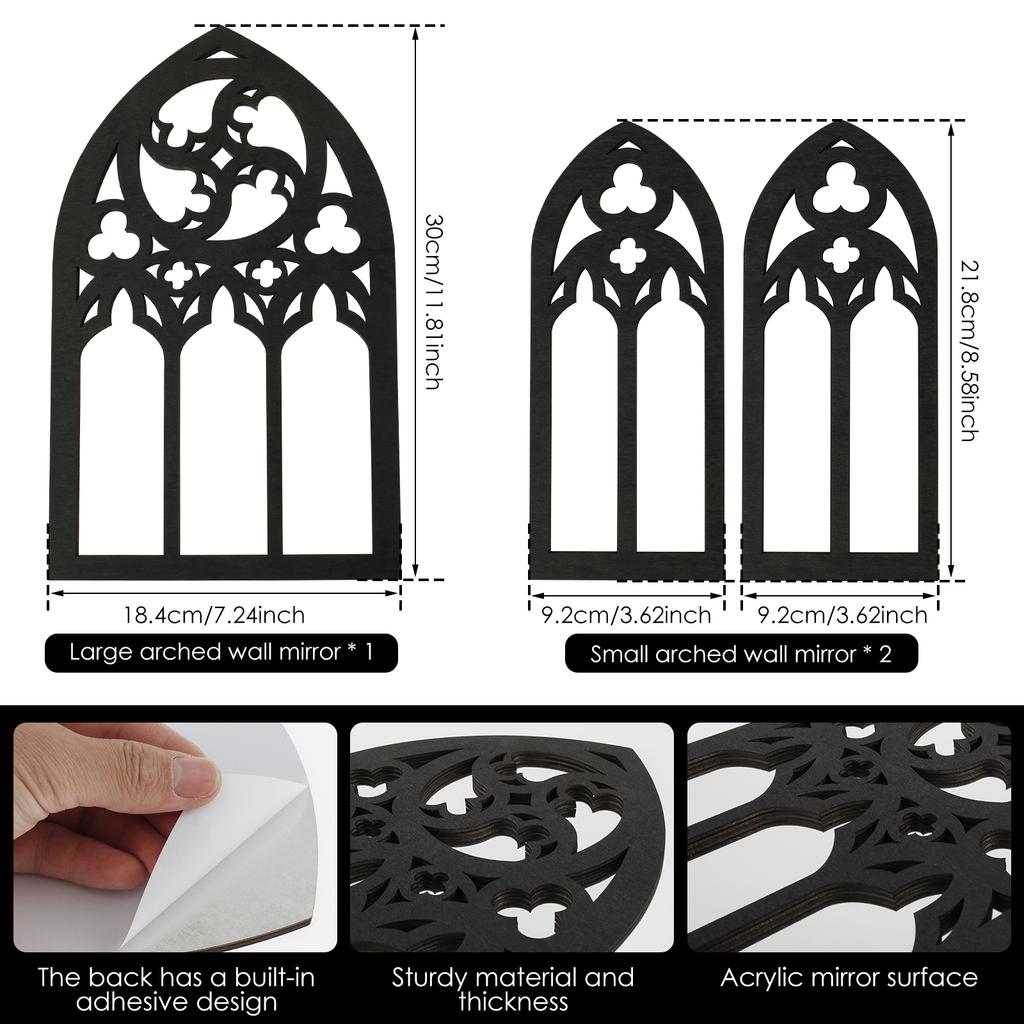 2/3Pcs Window Wall Mirror Wall Decor Vintage Gothic Wall Mirror Decorative Windowpane for Hallow Easter Bathrm Home Decor Mirror