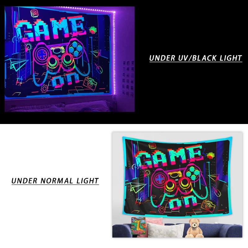 1pc Game Party Fluorescent Tapestry, Ultraviolet Black Light Tapestry, Room Dormitory Home Decoration Wall Hanging
