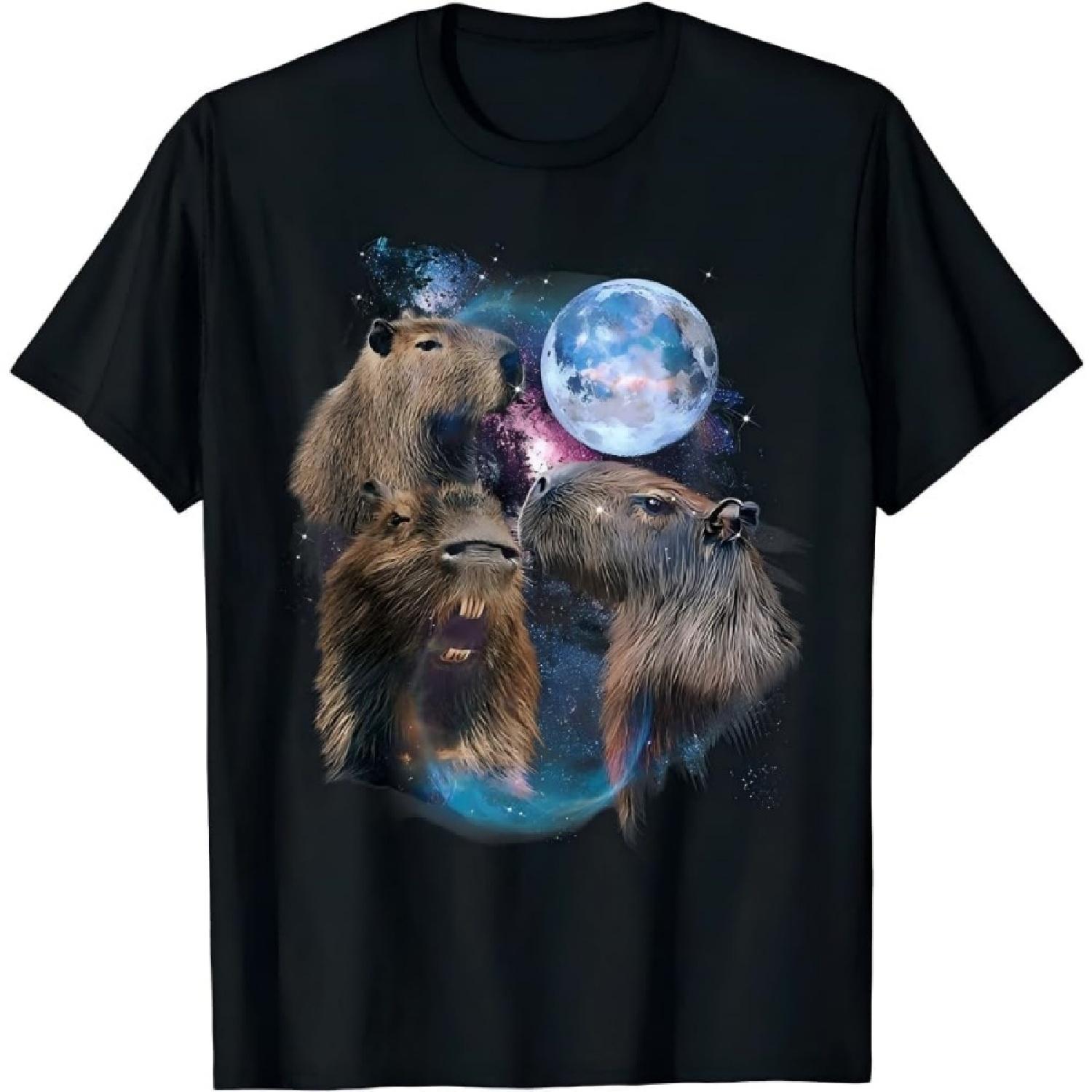 FYAABVYB Moon Capybara Funny Capibara Rodent Animal Lover Humor T-Shirt S