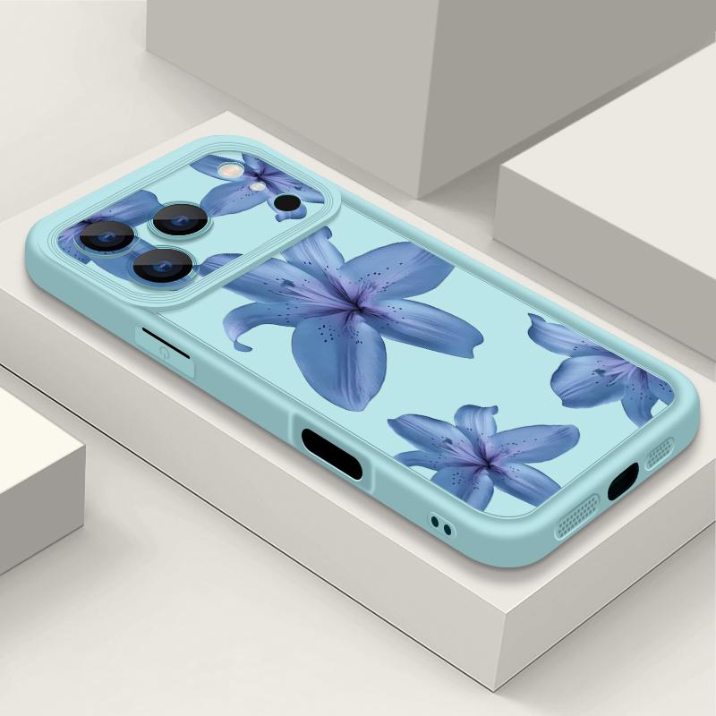 Blue Lily Pattern TPU Phone Case For iPhone 17 16e 15 16 Pro Max 14 16 Plus For iPhone Air 13 12 Pro Max 11 Soft Silicone Cover
