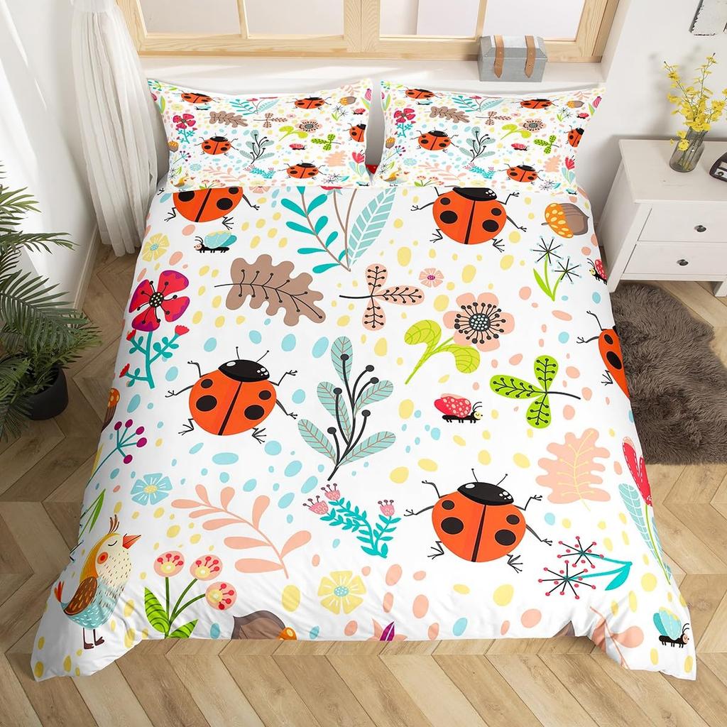 Comforter Cartoon Lion Kids Jungle Botanical Comforter Floral Zoo Animal Bedding Set Woodland Leaves Flowers