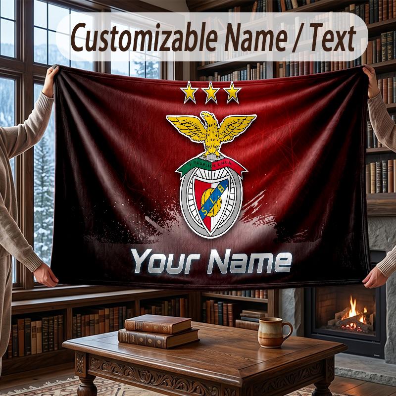 Personalisierte Flanell-Kuscheldecke mit Benfica FC Muster, Warme Heimdekoration