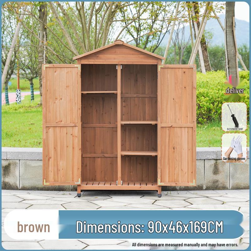 Waterproof Outdoor Wooden Storage Cabinet for Garden Tools - Anti-Corrosion and Sun Protection, Ideal for Courtyard and Balcony Use.