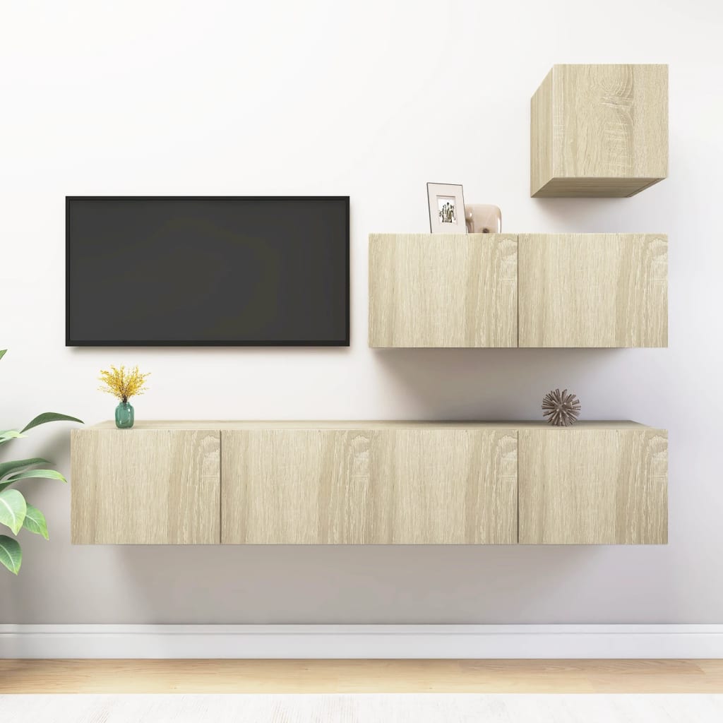 Vidaxl 4-Cz. Zestaw Szafek Tv, Dąb Sonoma, Materiał Drewnopochodny