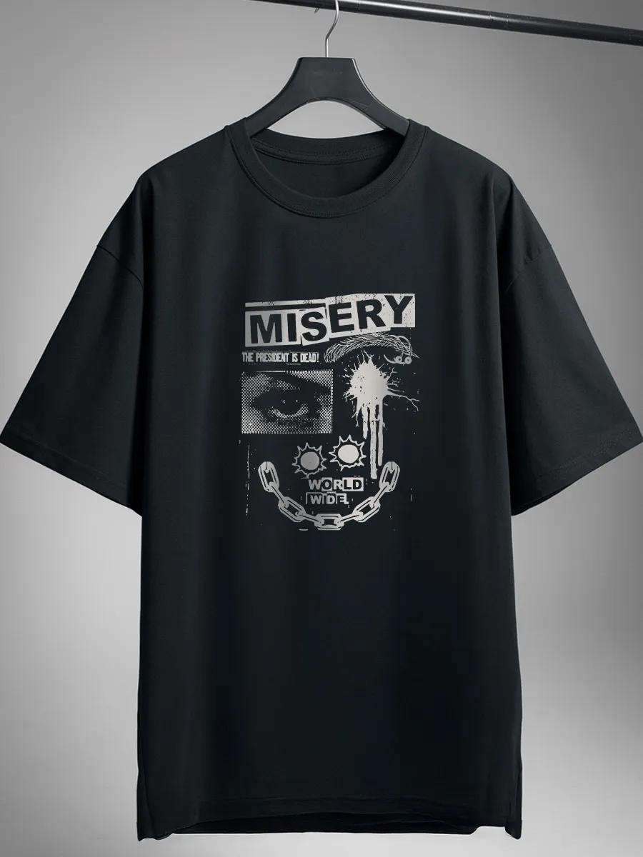 Oversized black T-shirt with Misery y2k print M