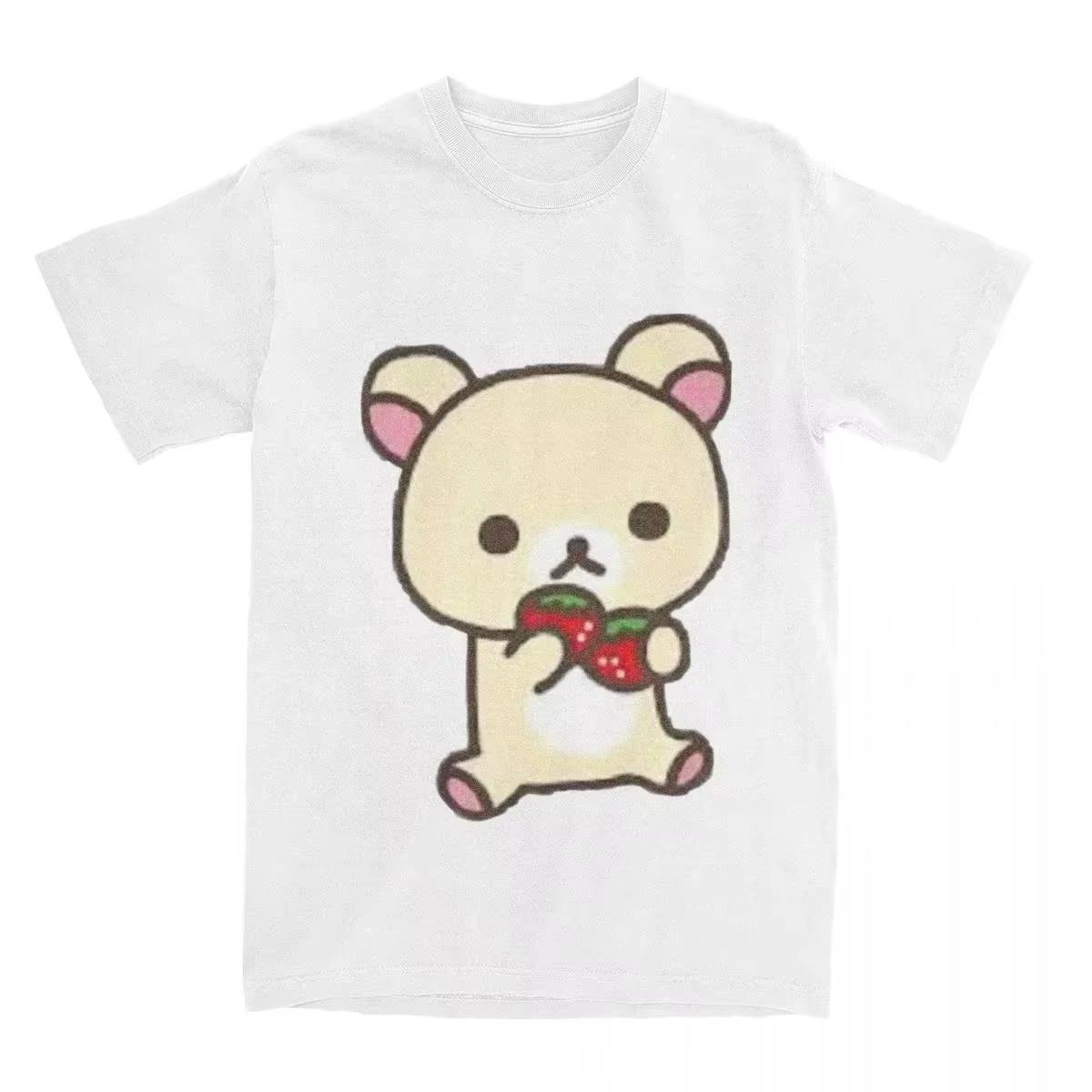 

Leisure Rilakkuma Strawberries TShirts Women Round CollarT Shirts Animal Bear Short Sleeve Tees Women Tops S