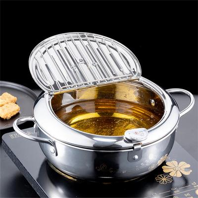 304 Stainless Steel Kitchen Tempura Fryer Pan 20 24 Cm  Pots and Pans Japanese Deep Frying Pot with a Thermometer and a Lid