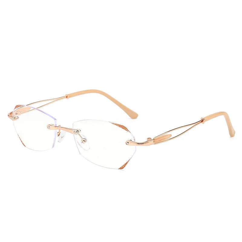 Anti Blue Light Frameless Reading Glasses for Women Starlight Fine Sparkling Far Sight Eyewear Ultra Light Presbyopia Glasses