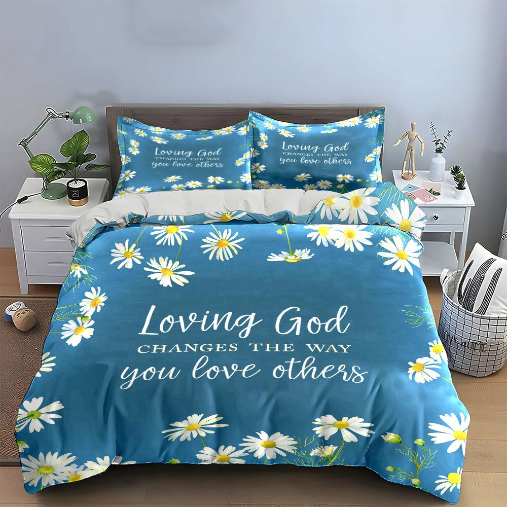 Christian Faith-Inspired Daisy Art Set For Kids' And Adults' Bedroom Decor, Exquisite Three-Piece Bedding Set Gift