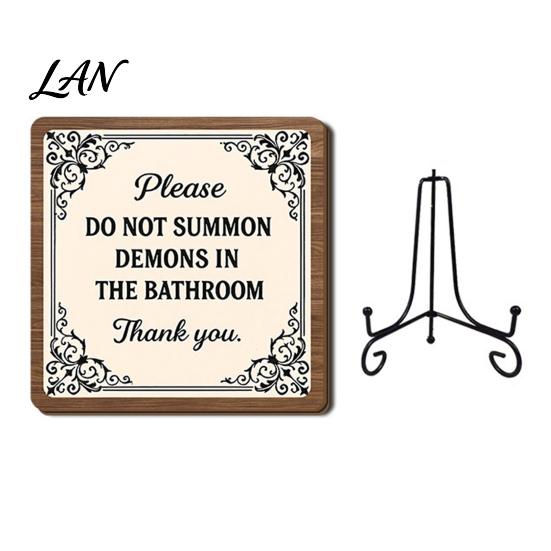 Desktop Ornaments for Home Halloween Coffee Bar Wooden Sign with Iron Display Stand Corner Small Plaques Counter Tabletop Decor, Rustic Wood
