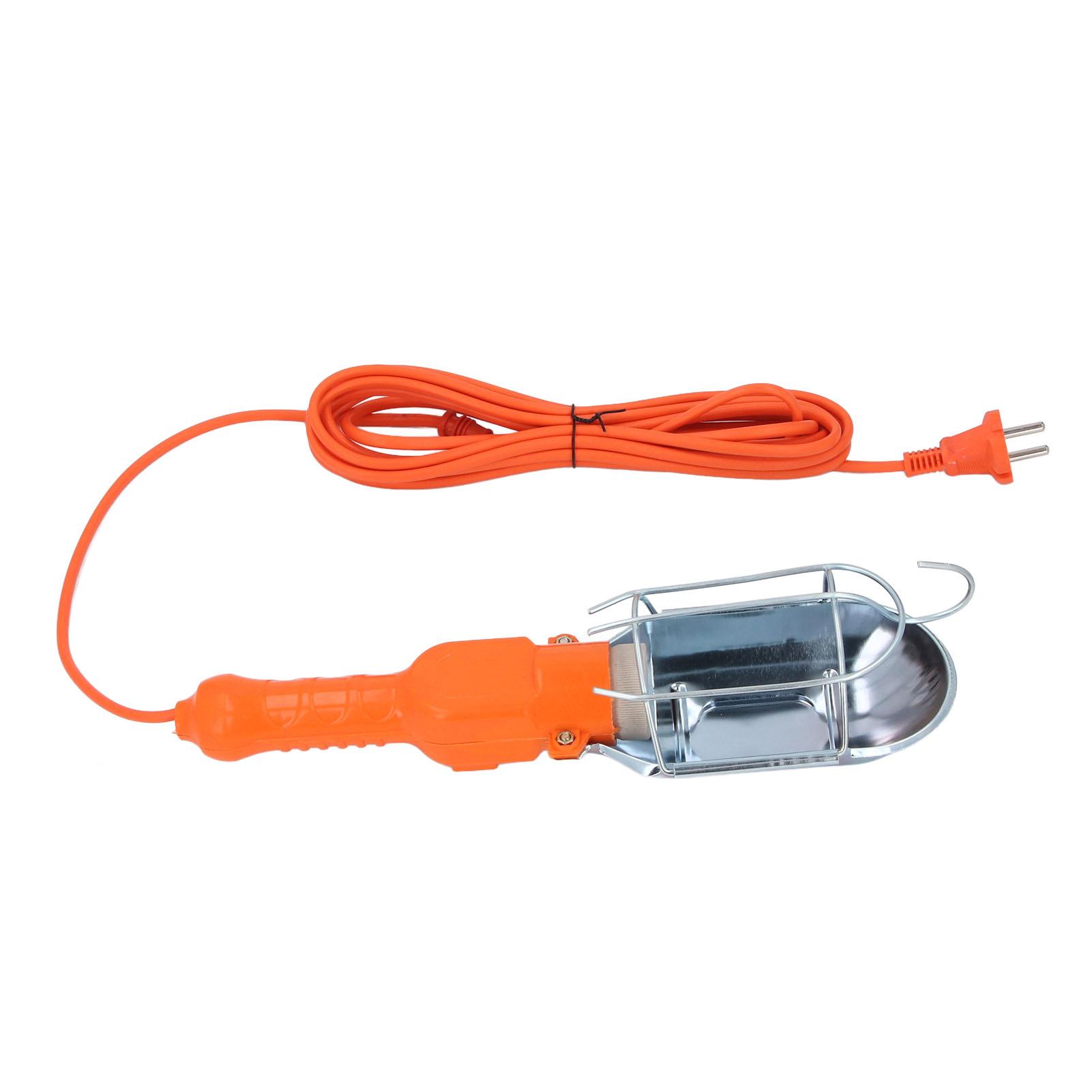 

Ручной рабочий фонарь с козырьком, цоколь E27, вилка, складной рассеиватель с крючком, штепсельный выключатель, кабель 5 м