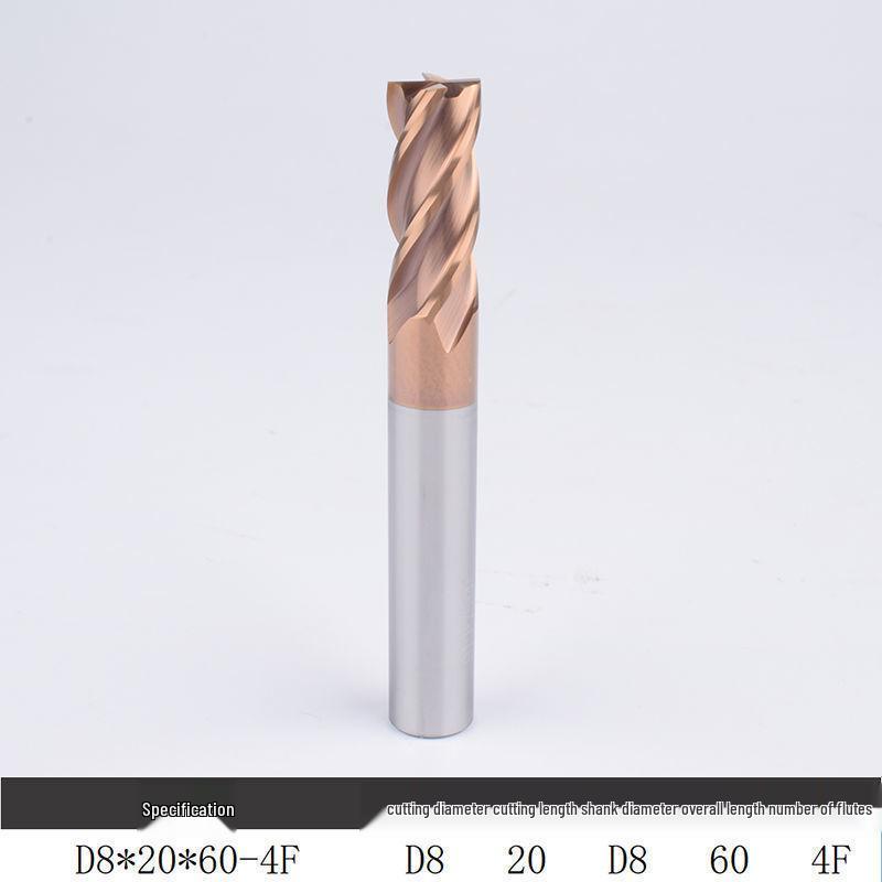 55° Tungsten Steel 4-Flute End Mill, Hard Alloy Coated, CNC Flat Bottom Tool