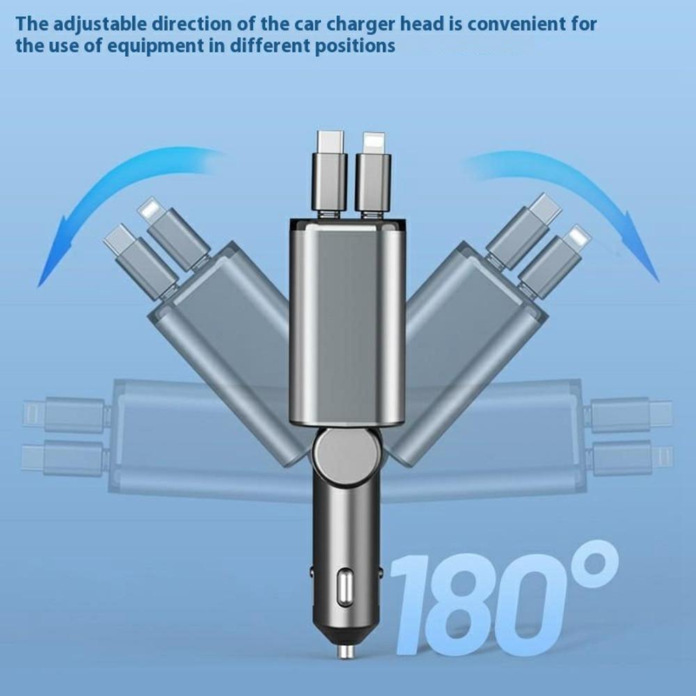 PT-27 Car Charger with Type-C/iP Retractable Cable Super Fast Charging Cable for Cell Phones, Tablets