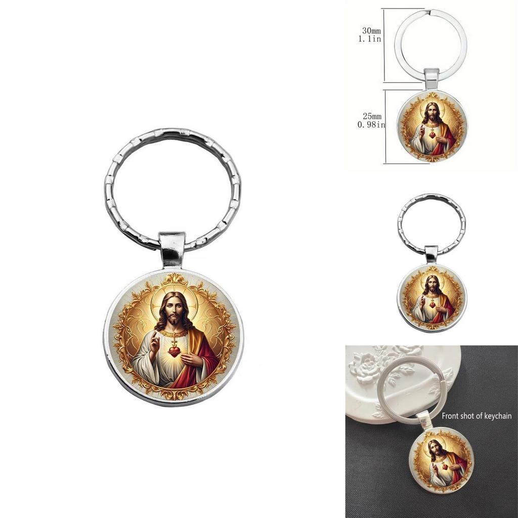 Moderne minimalistische Glaslegierung Schlüsselanhänger mit Herz Jesus Charakter Anhänger zum Verschenken