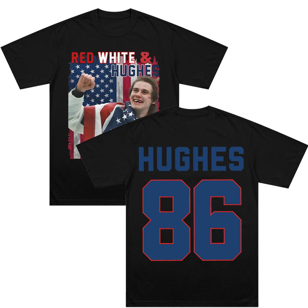 

Hughes Hockey Tee Jack Hughes Graphic T Shirt Cotton Short Sleeve Clothing Women Men Fashion 86 High Street Loose T-shirt Casual XS чёрный