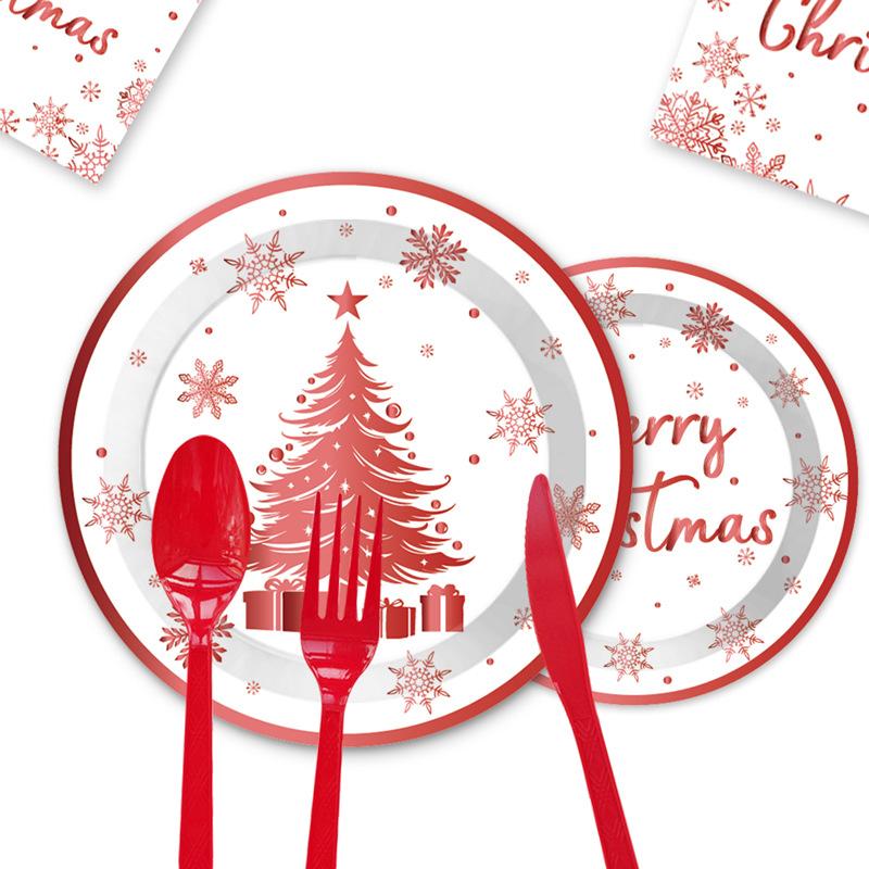 Christmas Themed Party Supplies Disposable Paper Plates Paper Cups Tissue Cloths Plates Christmas Tree Tableware