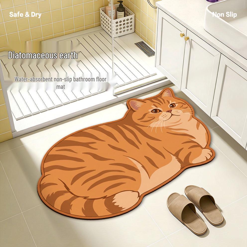 Cute Cartoon Cat Shaped Diatom Mud Bathroom Mat - Water Absorbent, Anti-Slip & Stain Resistant Foot Mat